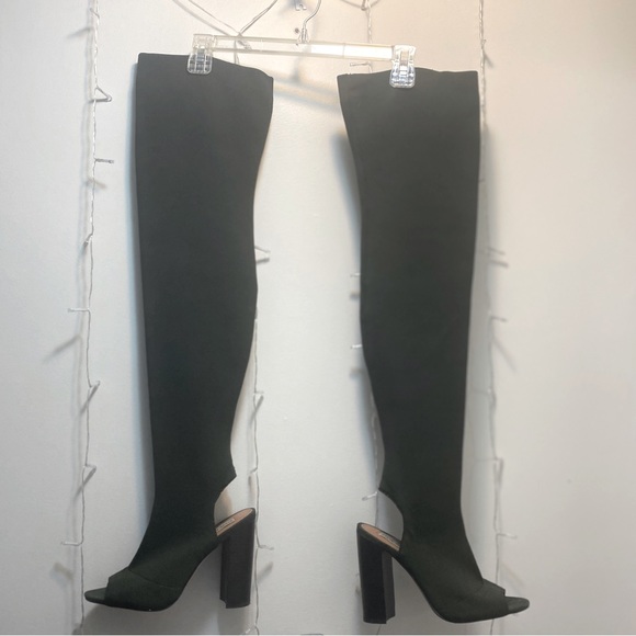 Steve Madden |Serinade Open Toe Over the Knee OTK Sock Boot Basil Green Size 7.5 - Picture 3 of 8